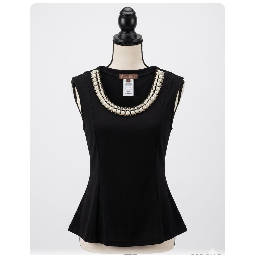 Emma's Closet Women's Black Solid Sleeveless Scoop Neck Beaded Top Size M